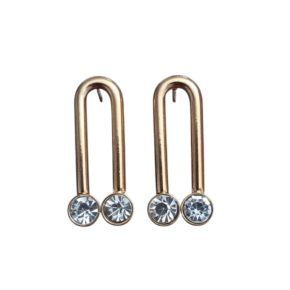 🌟3/$15 Gold Curved Barbell Earrings with Rhinestone - Picture 4 of 4